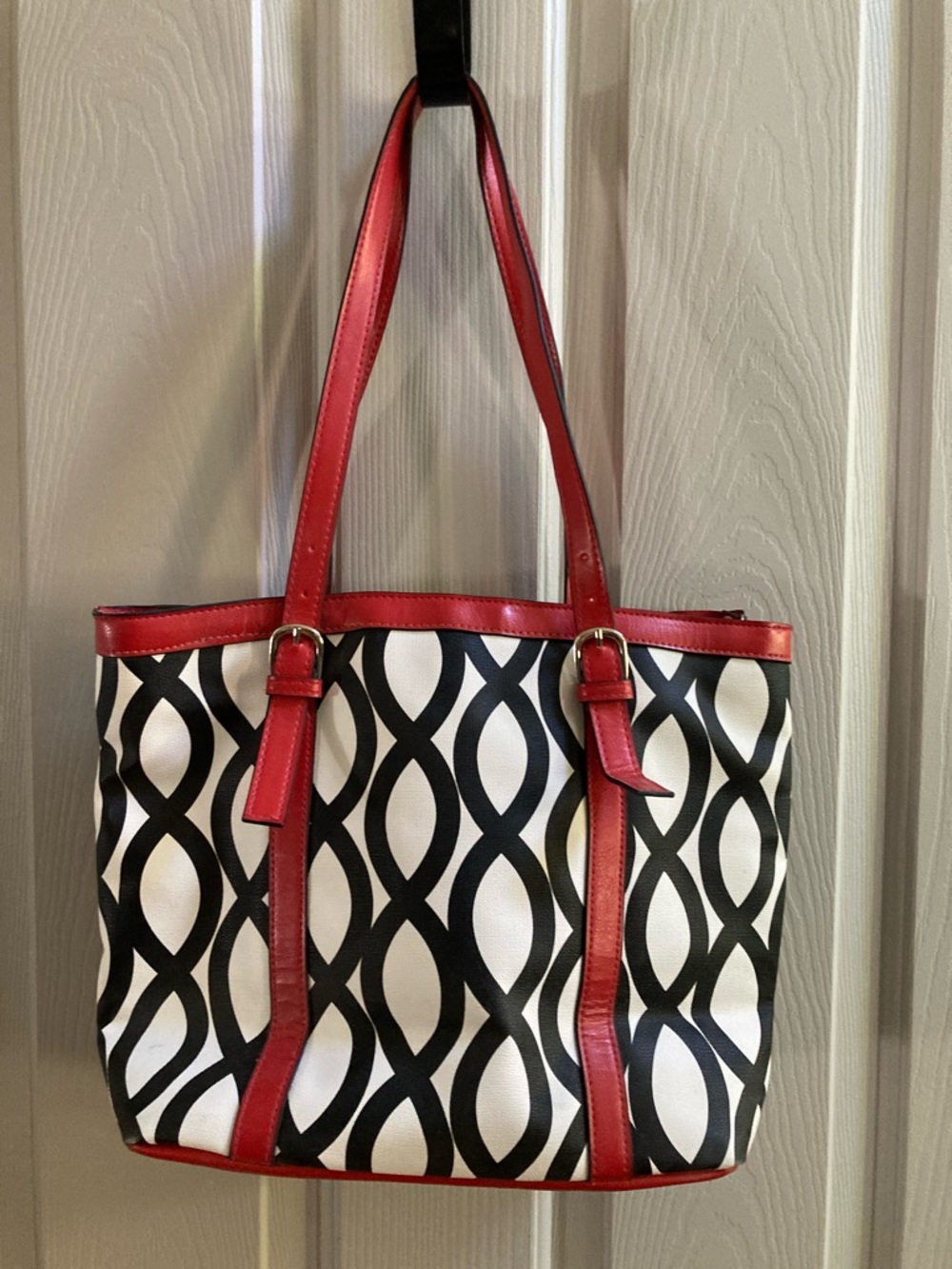 Red Trim Black & White Patterned Purse